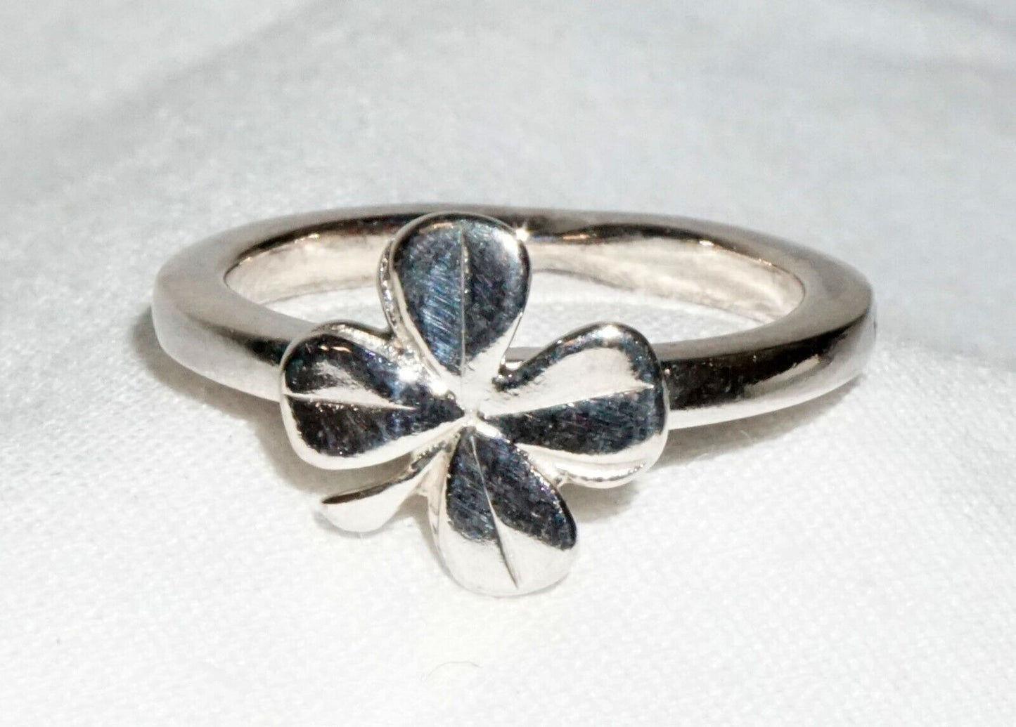 Vtg French Sterling Silver Four Leafed Clover Ring Sz.6.5 by Chanel & Box (InS)