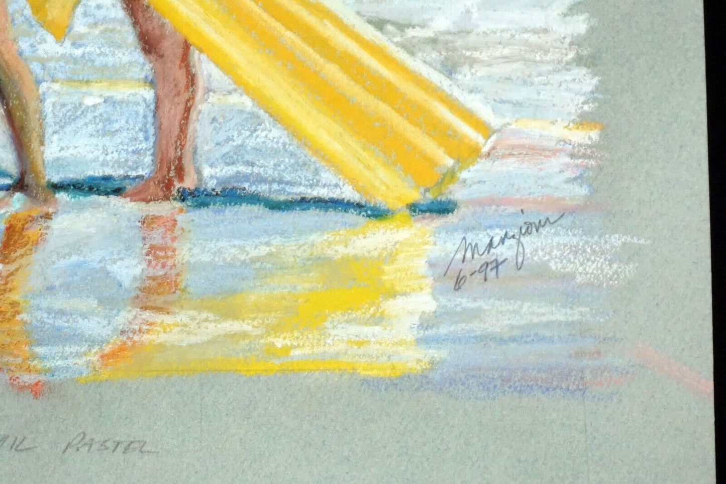 1997 Hawaii Oil Pastel Painting "Windward Beach Goers" by Ingrid Manzione (FeH)