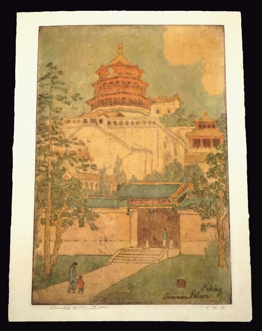 1923 UK Etching Print Peking Summer Palace Charles W. Bartlett (1860-1940)(InS)