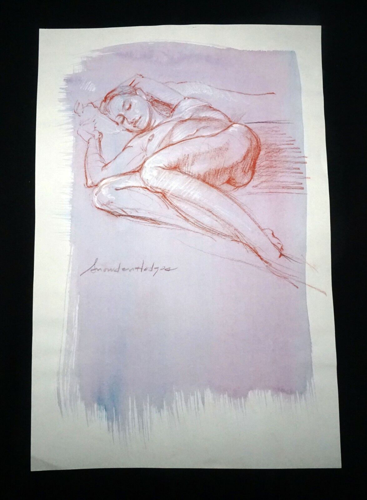 Hawaii Mixed Media Wash Painting Sleeping Female Nude Snowden Hodges (Sho)#108