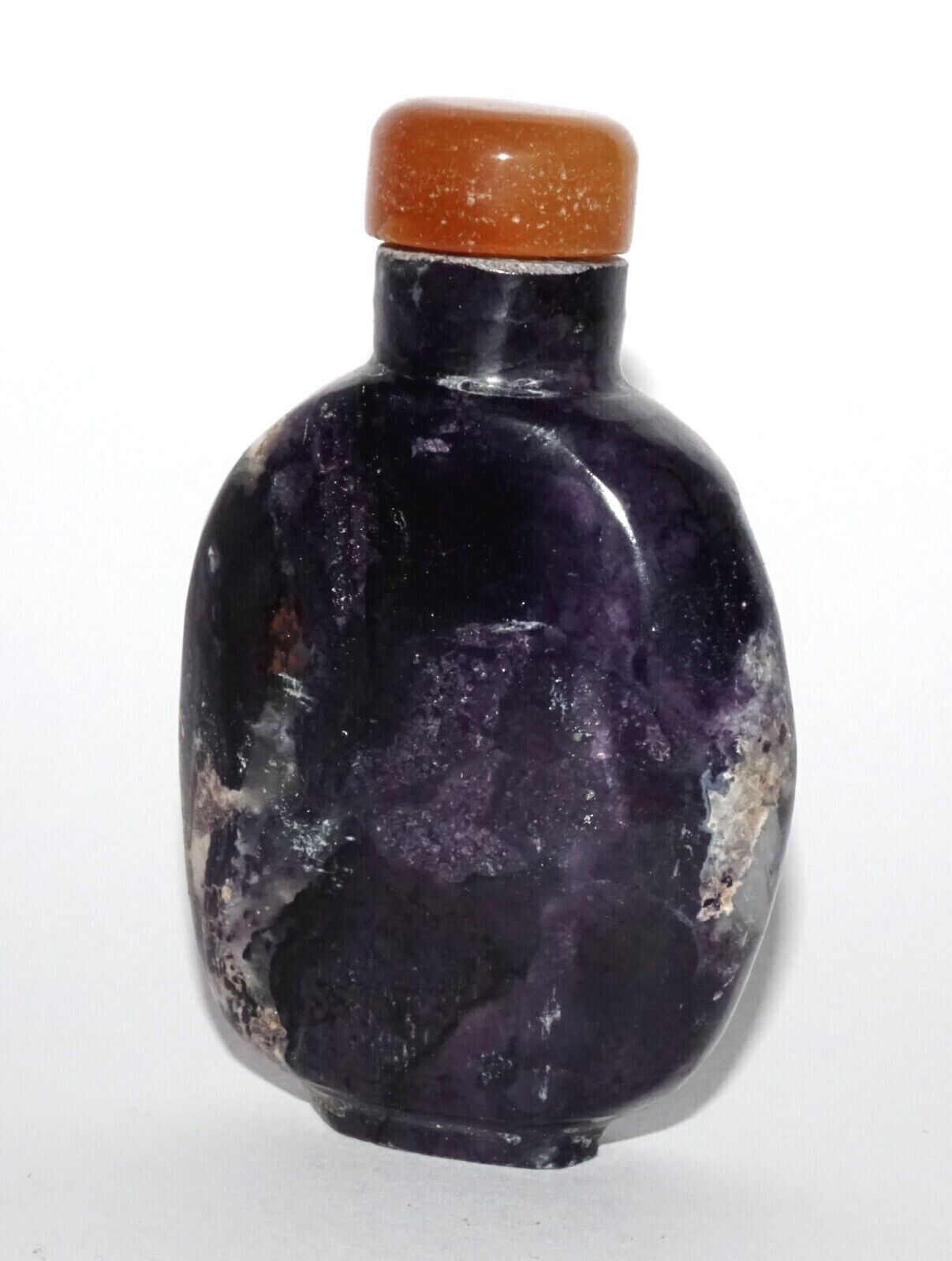 Vintage Chinese Fluorite Matrix Carved Snuff Bottle Agate Stopper (LeS) G16