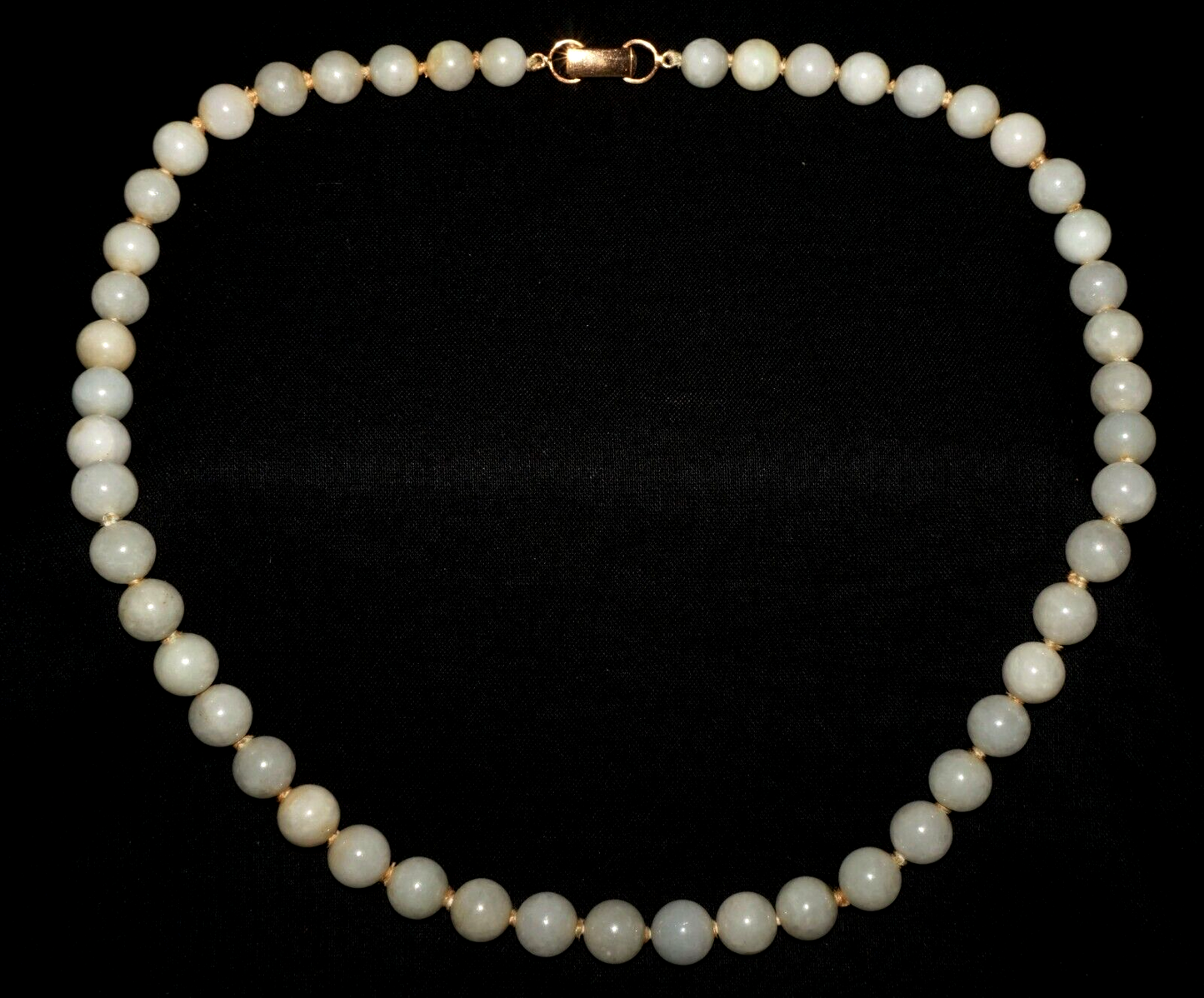 Vintage Chinese Off White Pale Green Jade Bead Necklace w. G. Plated Clasp (CoM)