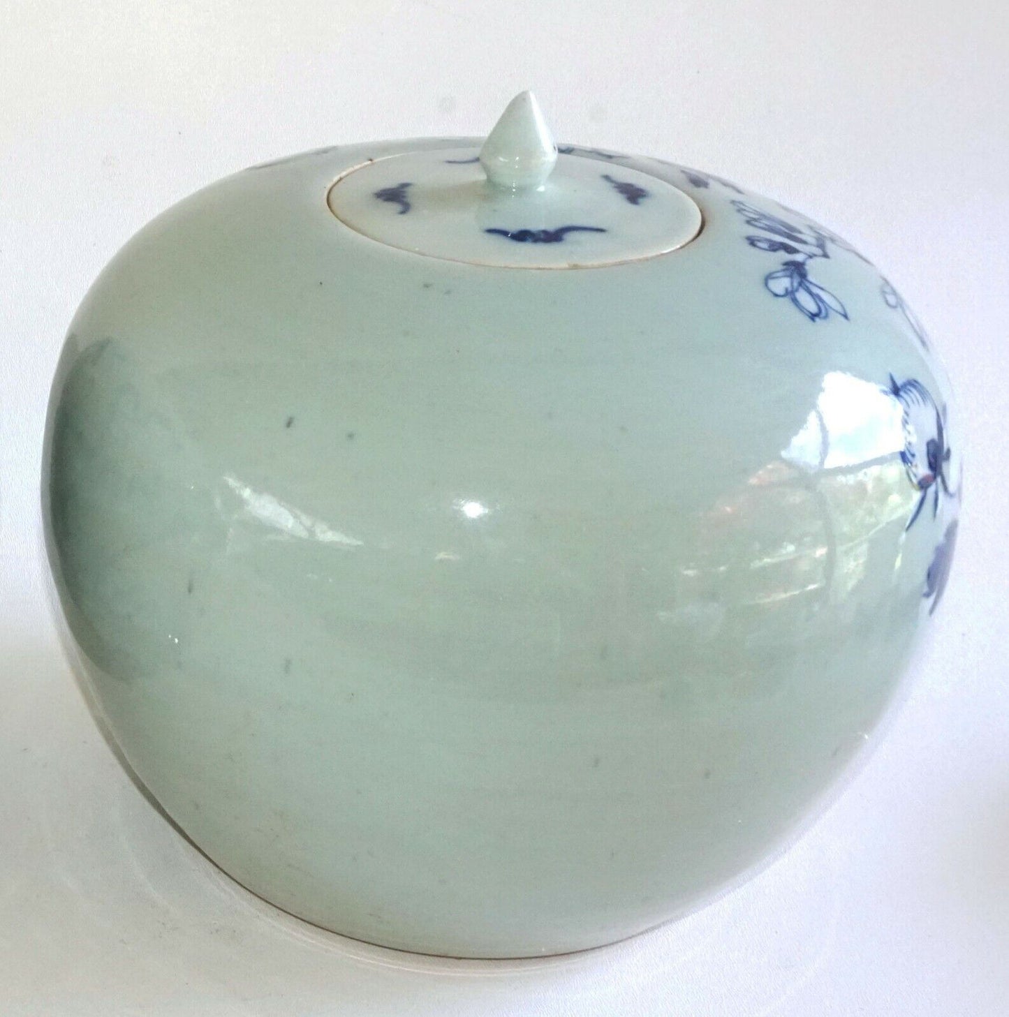 1900 Chinese Ginger Jar w. Blue & White Birds on Flowering Branches Motif (AHB)