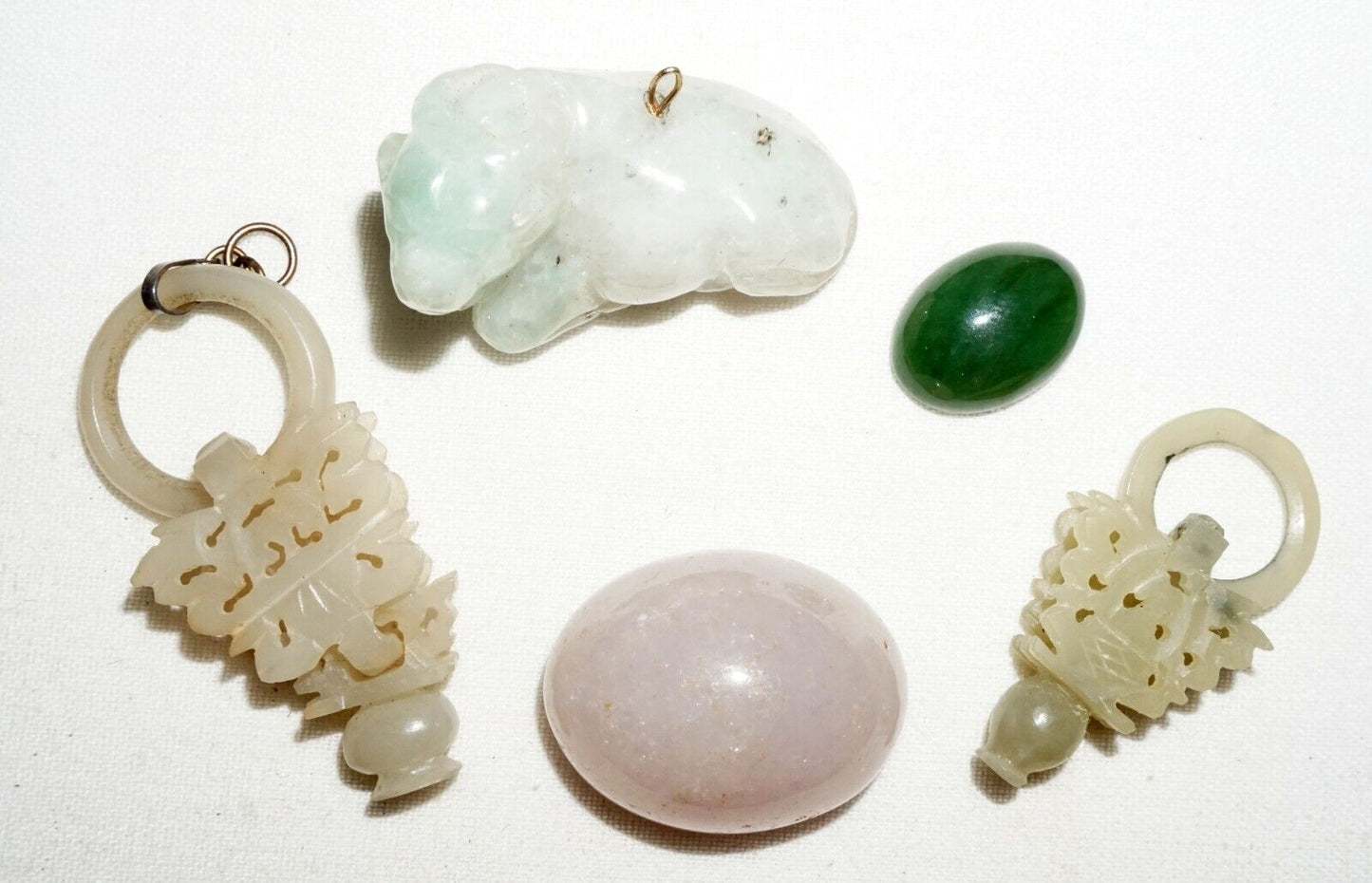 5Pc Vintage Chinese Jadeite & Nephrite Jade Mixed Lot Ornaments Cabochons (***)