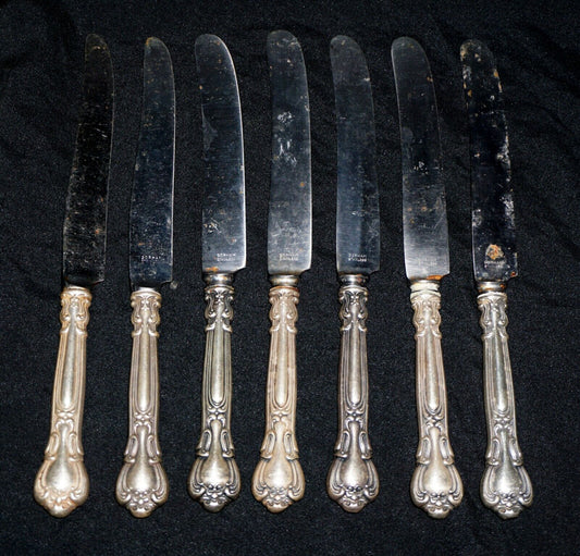 7Pc American Sterling Silver Dinner Knives 9 1/2"-Gorham Chantilly 1895 (ChB)