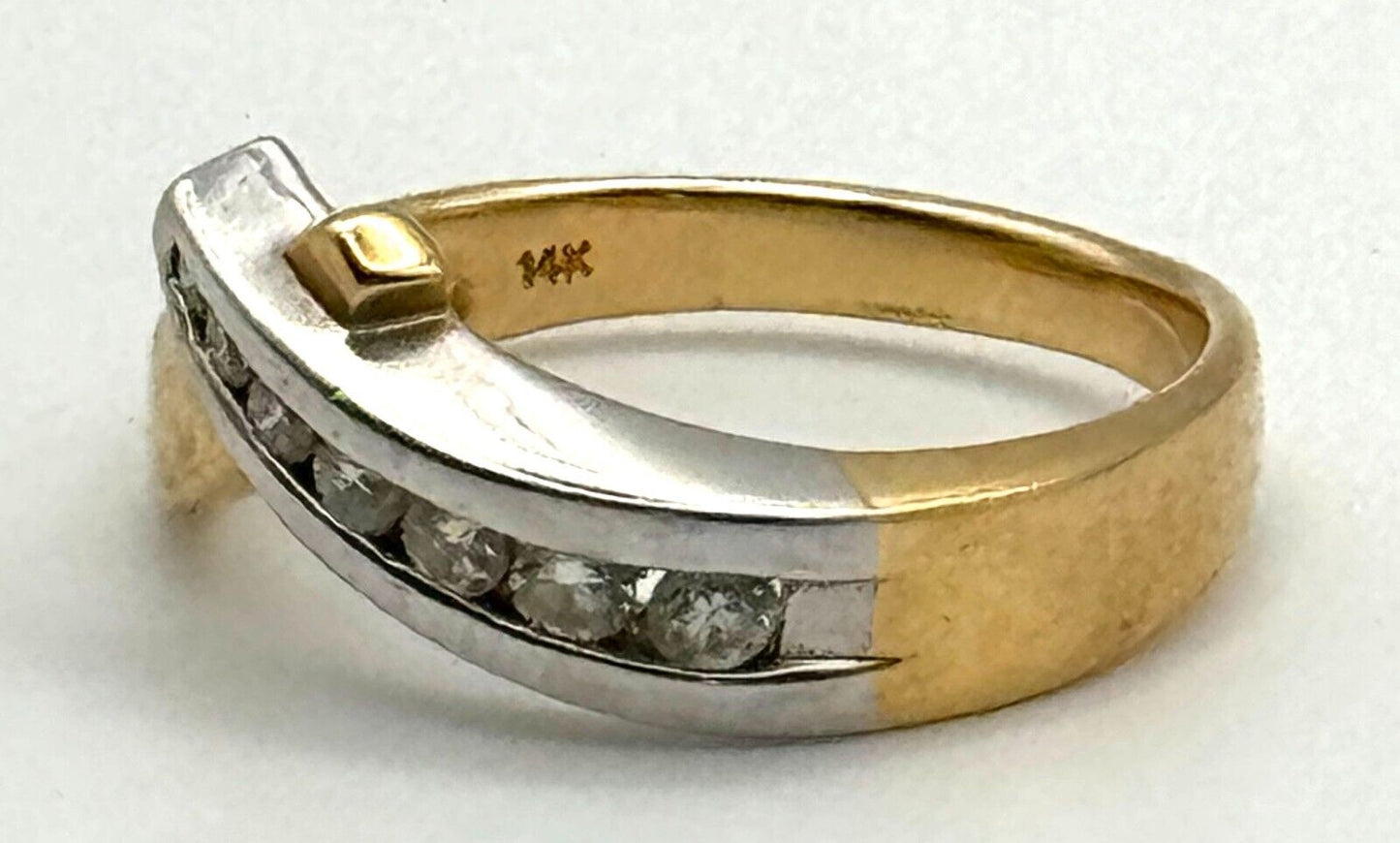 Vtg 14k Yellow & White Gold Crossover Ring w Channel-Set Diamond Sz. 9.25 (NeW)