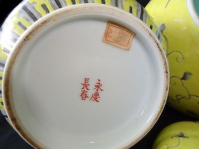 3PC Chinese Grisaille Decorated Yellow Ground Dayazhai Jars & Bowl (Geo) IC