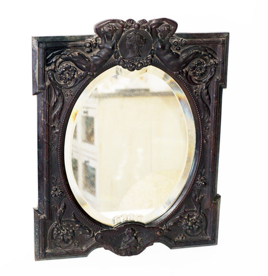 19C English Edwardian Molded Composite Frame Mirror w. Nude Female Figures (Wok)