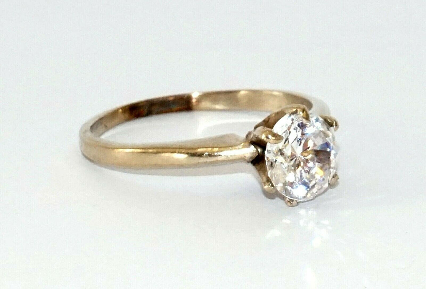 Vintage 14k White Gold Engagement Ring Sz.6.75 w. 1ct. Cubic Zirconia Accent (*)