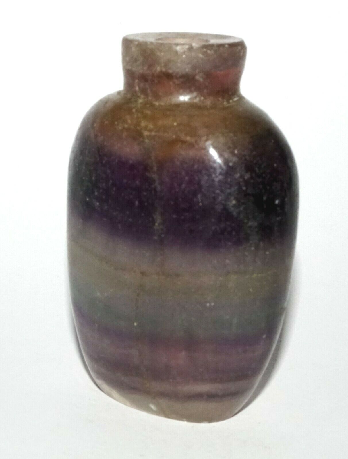 Vintage Chinese Banded Purple & Clear Fluorite Snuff Bottle Plain Motif (LeS) G4