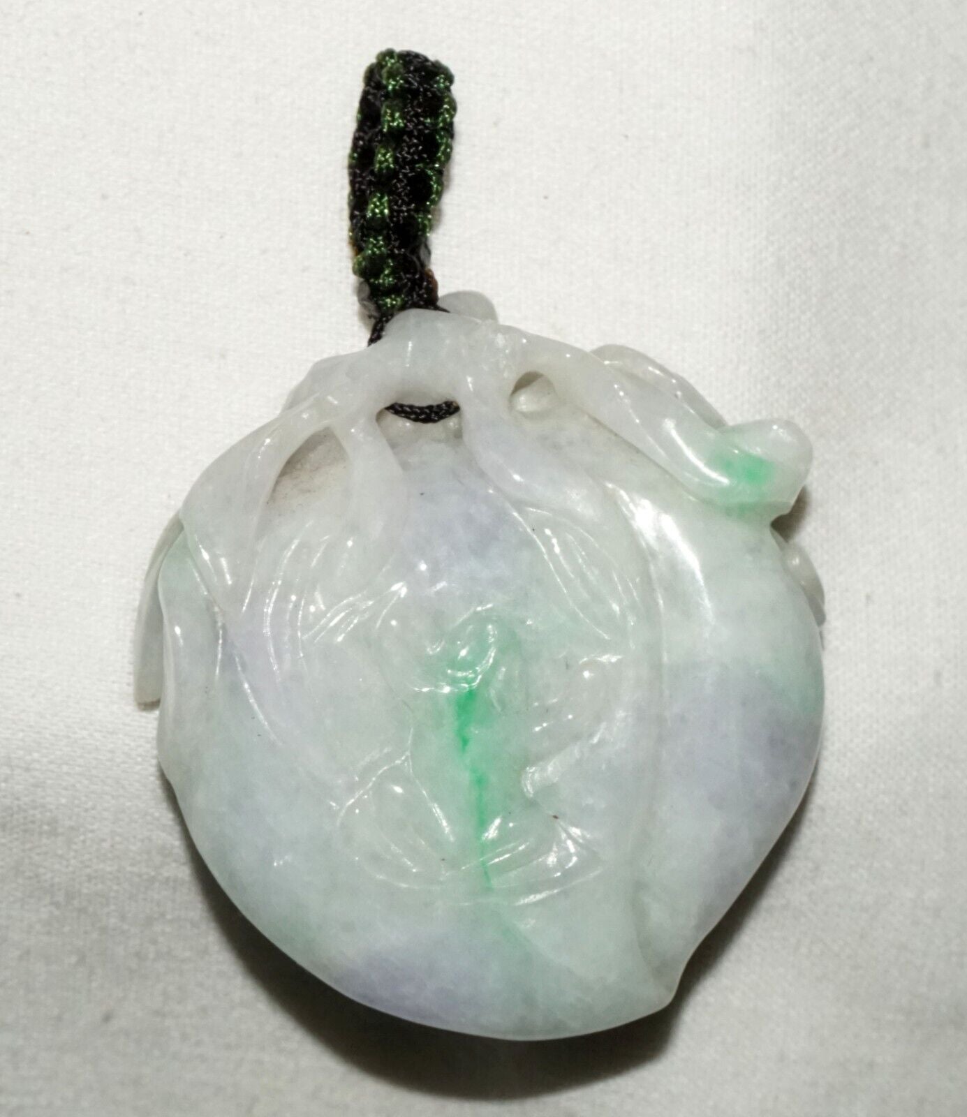 Vintage Chinese Lavender & Green Jade Peach & Toad Motif Pendant (LeS)L24