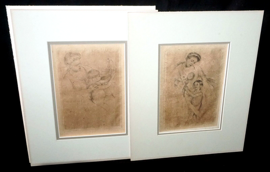 2Pc 1905 French/US Etching Prints "Hand Mirror" by Mary Cassatt (1844–1926)(FeH)