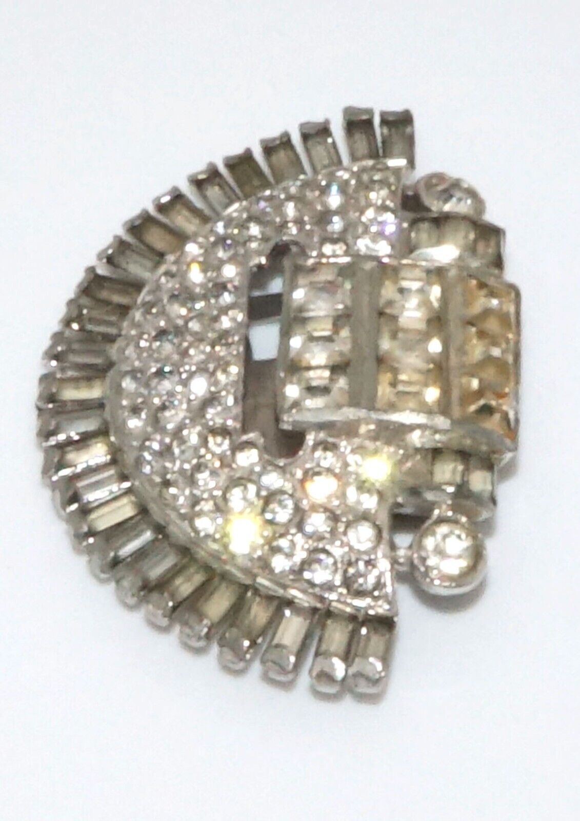 Vintage Silver Tone Rhinestone Dress Clip w Round & Square Stones (McC)