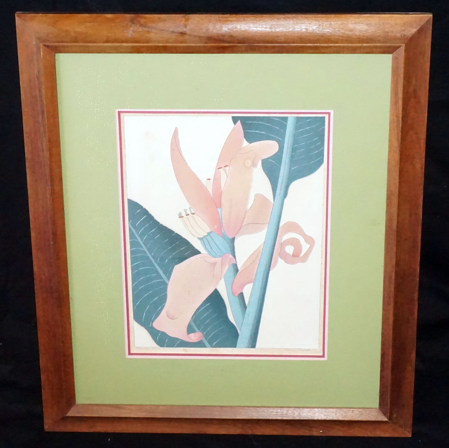 '30s Hawaii Woodblock Print "Banana Blossom" by Shirley Russell (1886-1985)