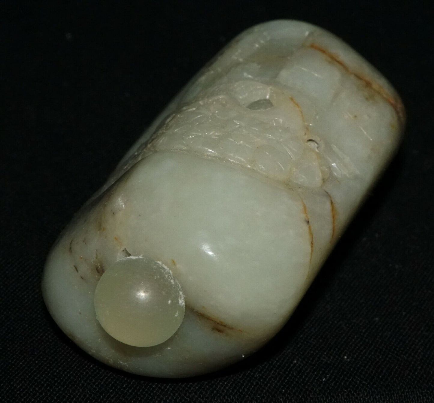 Chinese Jade Pebble Carved Snuff Bottle w. Figure under Pine Tree Motif (LeS) G2