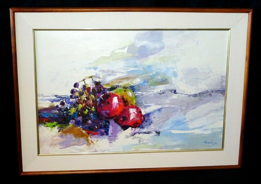 '97 Hawaii Koa Oil Painting "Still Life w Fruit" Hiroshi Tagami (1929-2014)(ZiK)