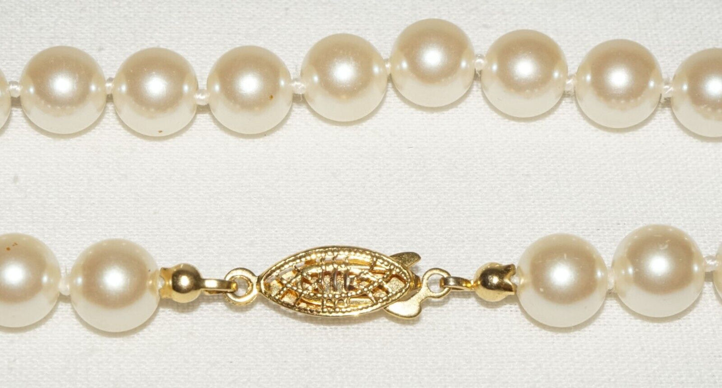 Vintage Costume Faux Pearl Necklace 40" w. Gold Platted Clasp (FeD)#3