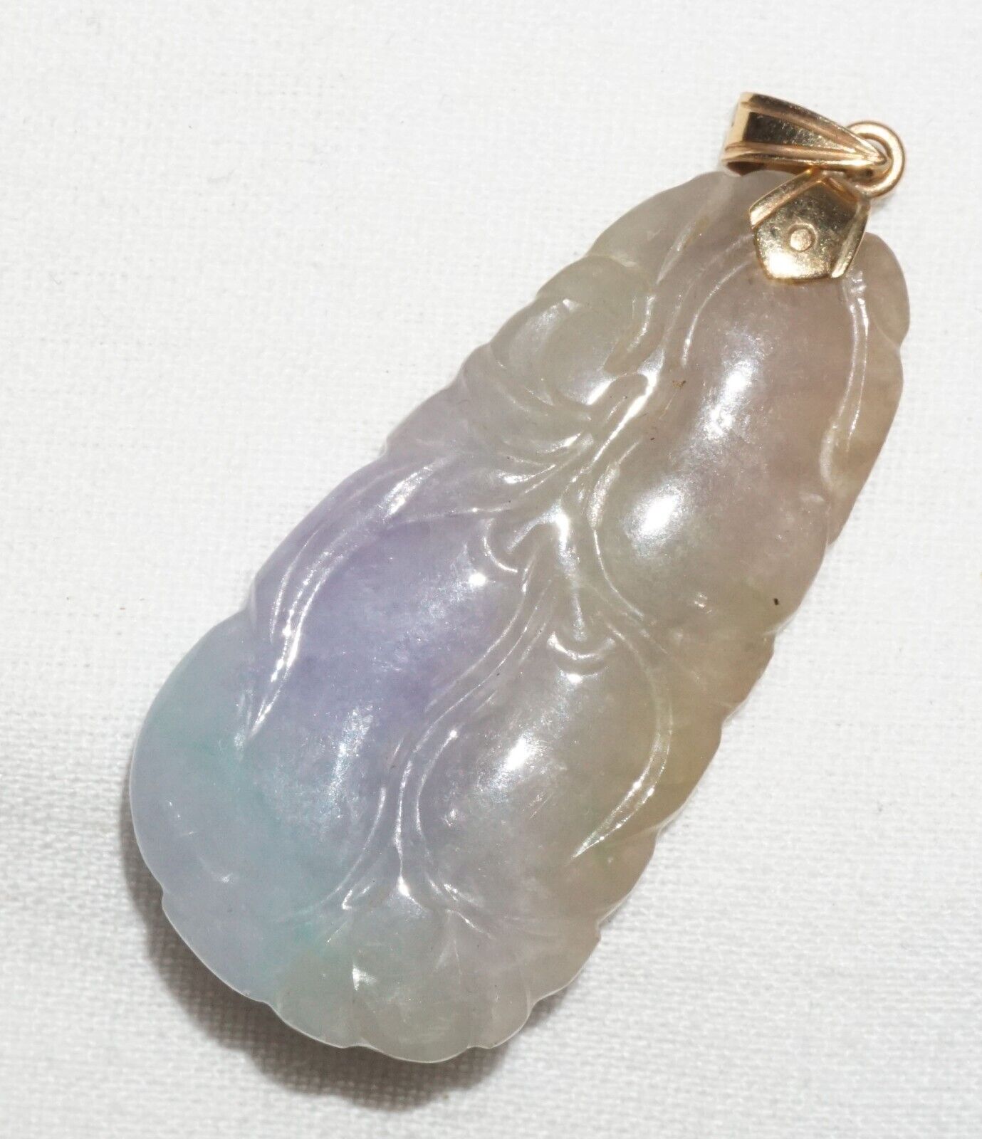 Vintage Chinese 14k Yellow Gold set Double Gourd Jadeite Jade Pendant (BrM) L17