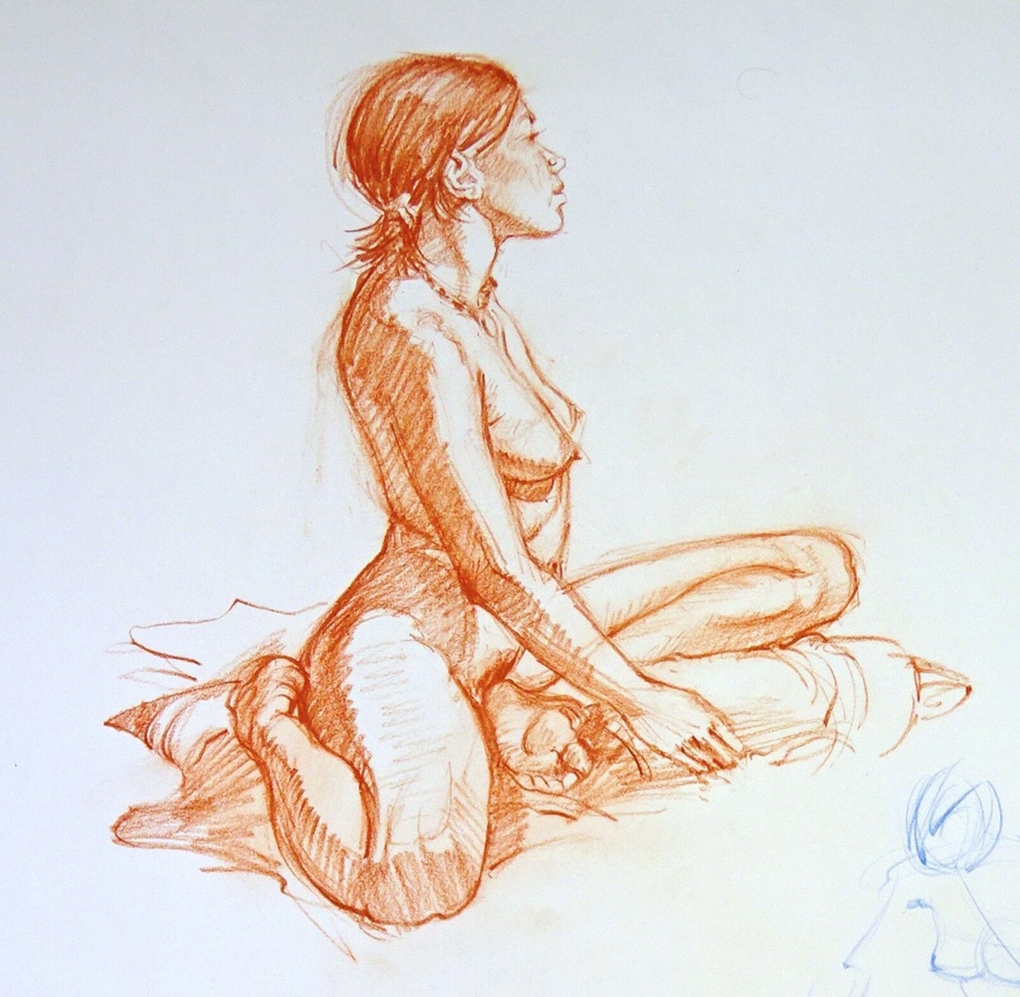 Hawaii Mixed Media Drawing Painting Seated Nude "Nalani" by Snowden Hodges (Sho)