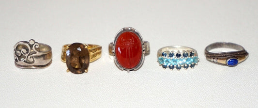 5x Sterling Silver Rings Garnet Smokey Quartz Topaz Sapphire Lapis (NoN)R41