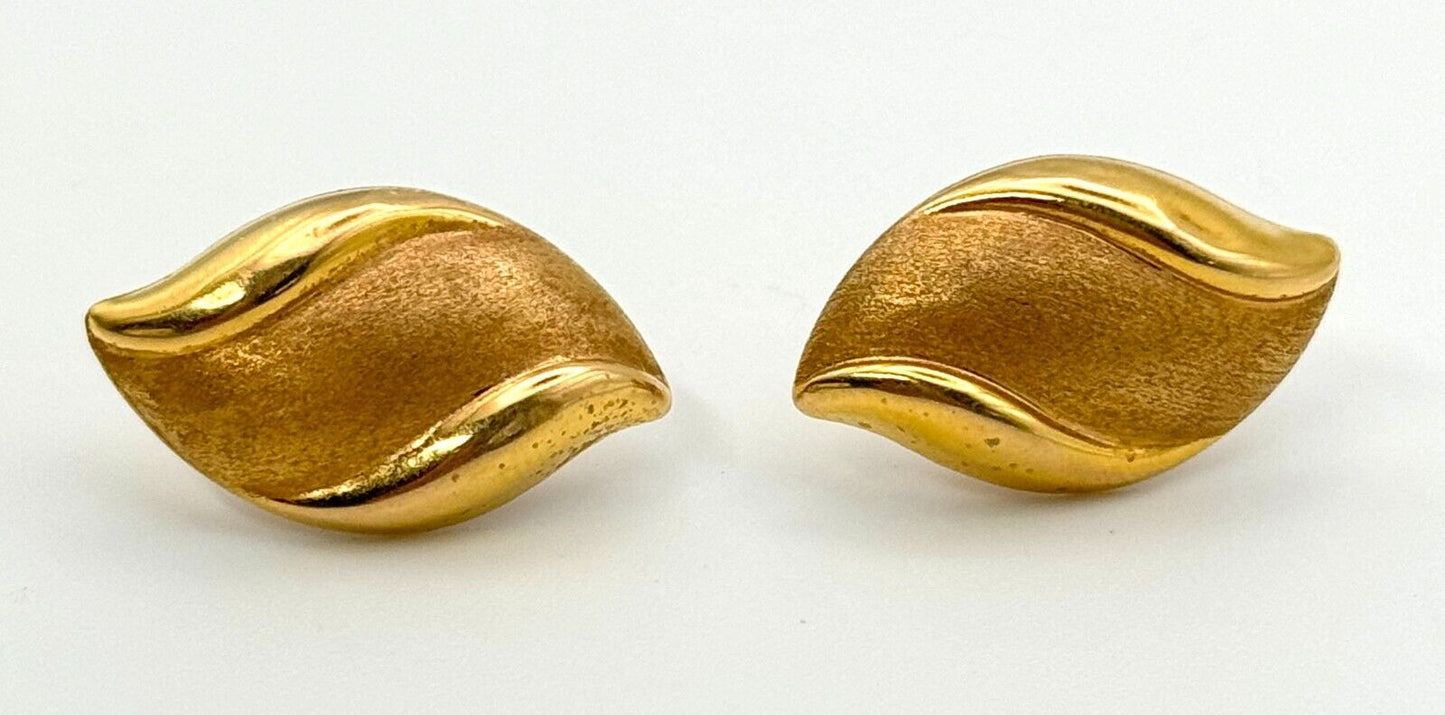 Vintage 14k Yellow Gold Satin & Glossy Freeform Earrings (KnK)