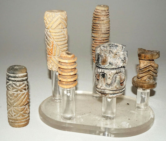 6Pc Prehistoric Thai Iron Age Ban Chiang Ceramic Rollers on Stand (Mil) 209