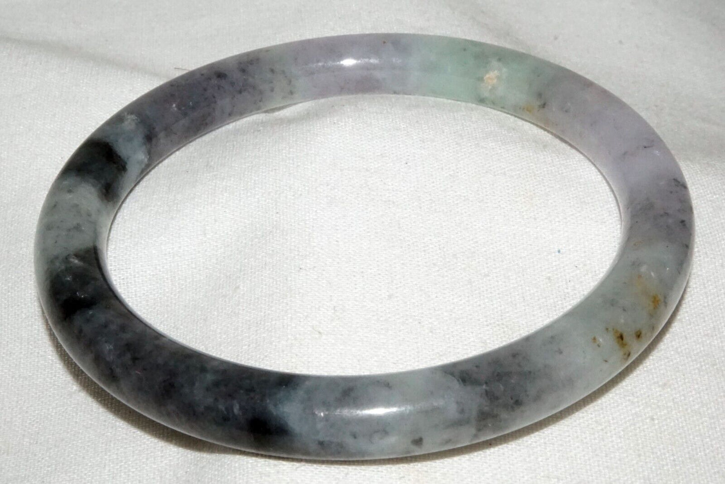 Vtg Chinese Mottled Grey Green Lavender Jadeite Jade Bangle Bracelet (LeS)L25