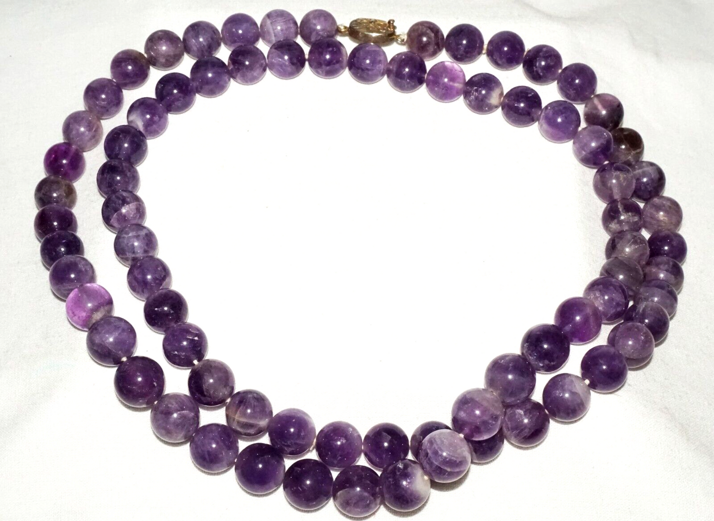 Vintage Chinese Purple Fluorite Carved Bead Necklace 32" w Silver Clasp (InS)#L2