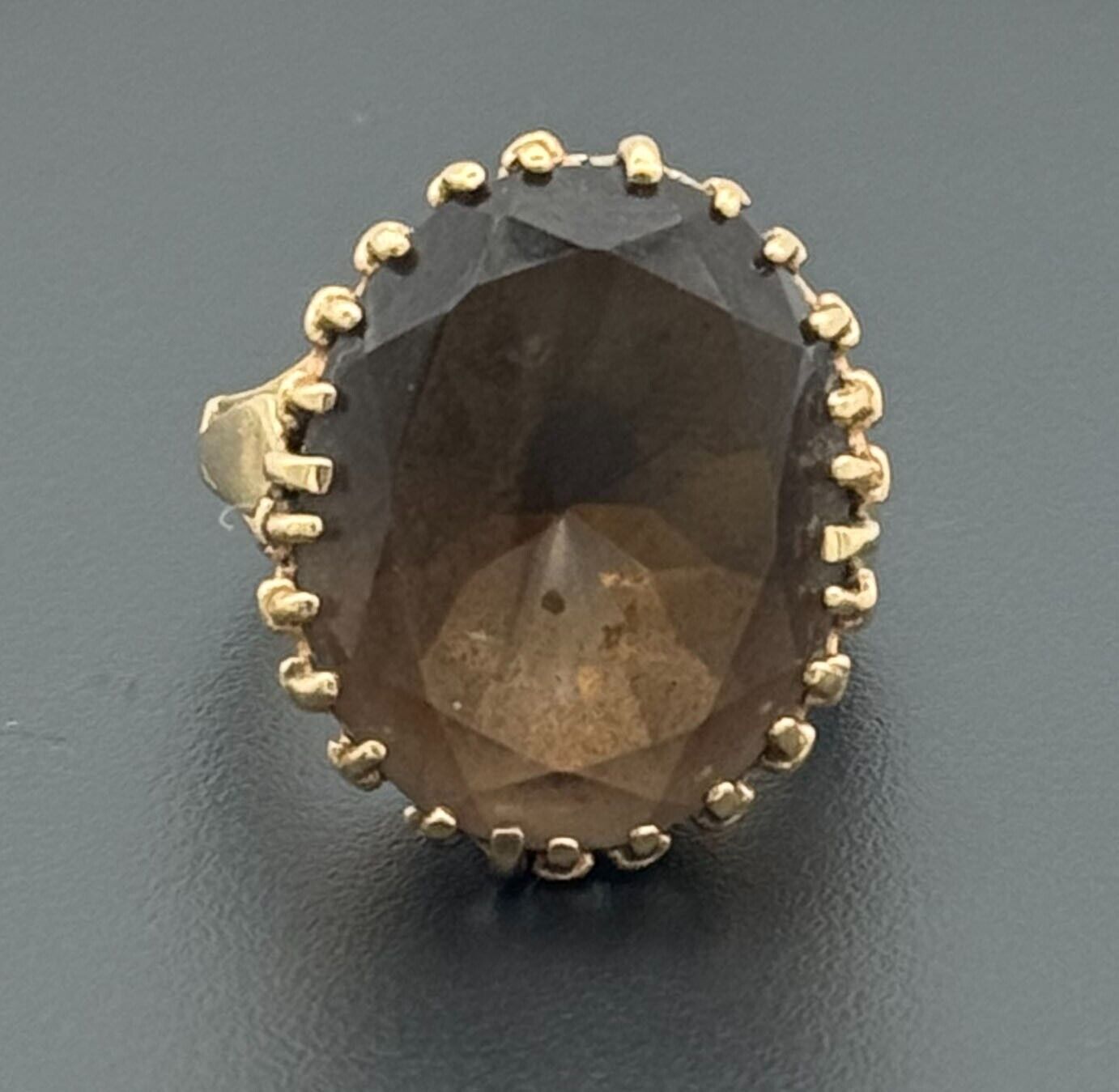 Vintage 18k Yellow Gold Cocktail Ring Sz. 7 w Facetted Smoky Quartz (McC)