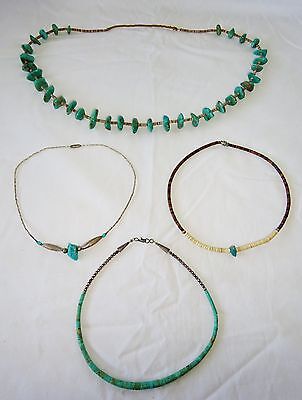 4x Indigenous American Necklaces w. Silver, Shell & Turquoise (Coc)