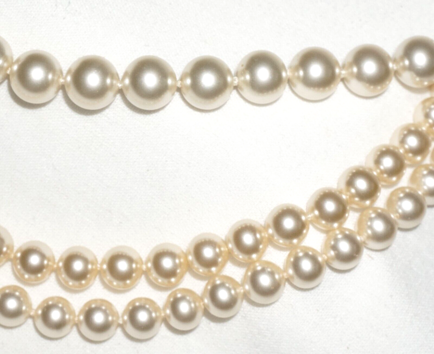 2Pc Vintage Faux Pearl Single & Double Strand Necklaces w. Silver Clasps (BrM)