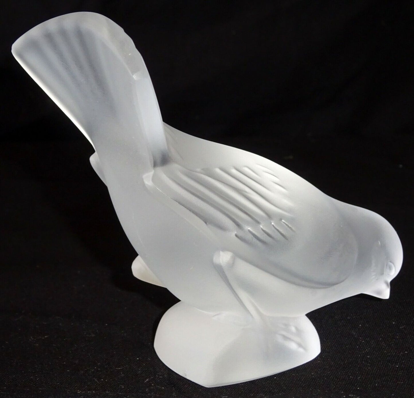 Vintage French Frosted Crystal Sparrow Bird Head Down Sculpture by Lalique (MeG)