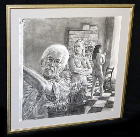 Hawaii Charcoal Prep. Painting "Self Portrait w. Nudes" by Snowden Hodges (Sho)