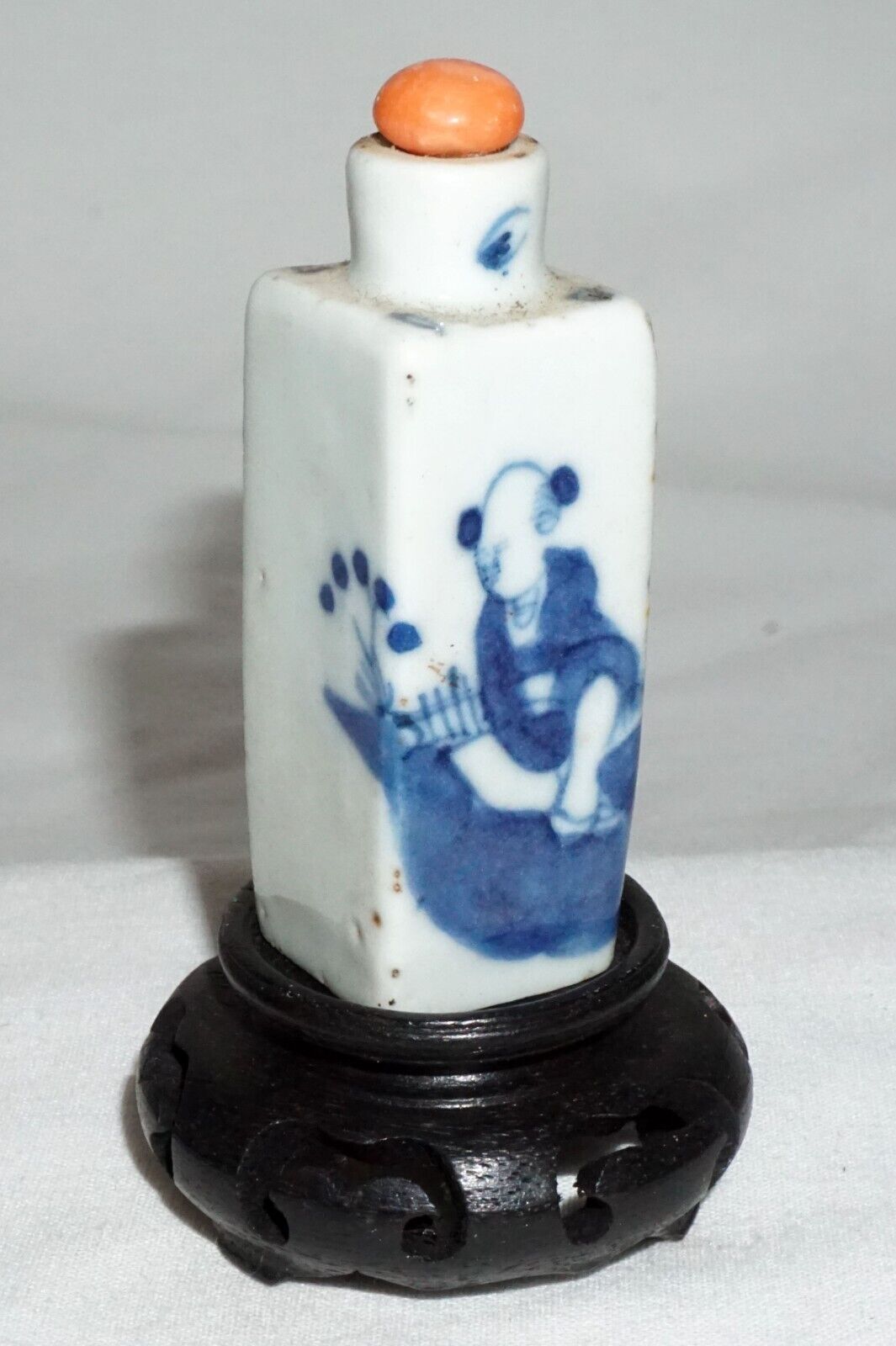 Antique Chinese B&W Porcelain Snuff Bottle w. Figure in Landscape Motif (LLA)