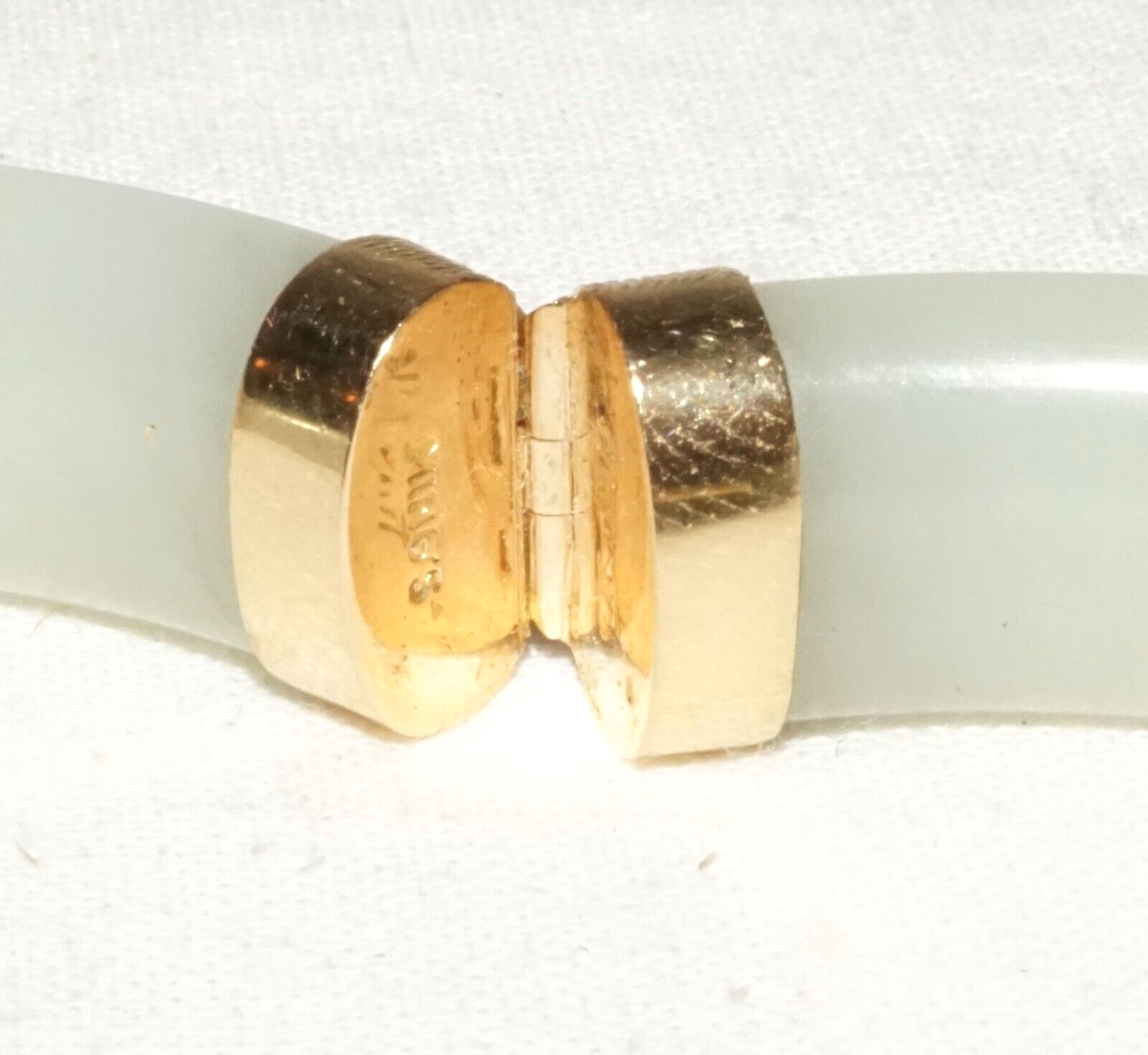 Vtg Chinese 14k Yellow Gold & Pale Green Jadeite Jade Bracelet Ming's (LeS)L25