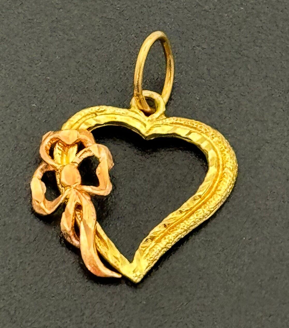 14k Multi-Toned Gold Heart Love Ribbon Pendant (MeC)