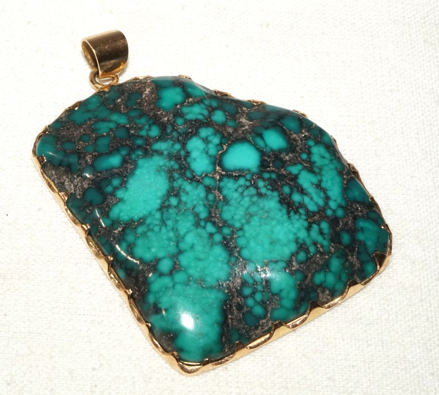 Vintage 14k Yellow Gold set Attractive Natural Turquoise Matrix Pendant (GoB) #2