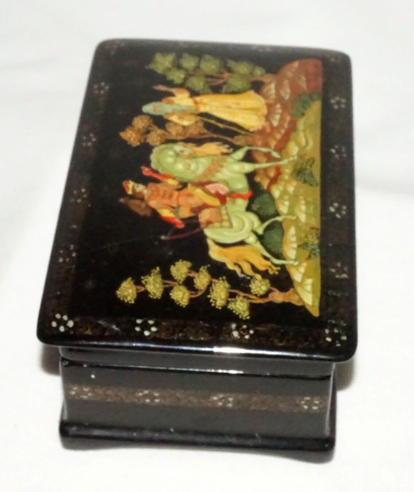 Vintage Russian Lacquer Box Hunter on Horse Back Meeting a Sage signed (AHB)