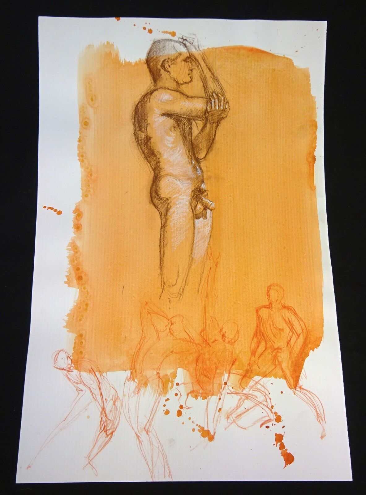 Hawaii Conte Color Wash Drawing Painting Male Nude by Snowden Hodges (Sho)#30