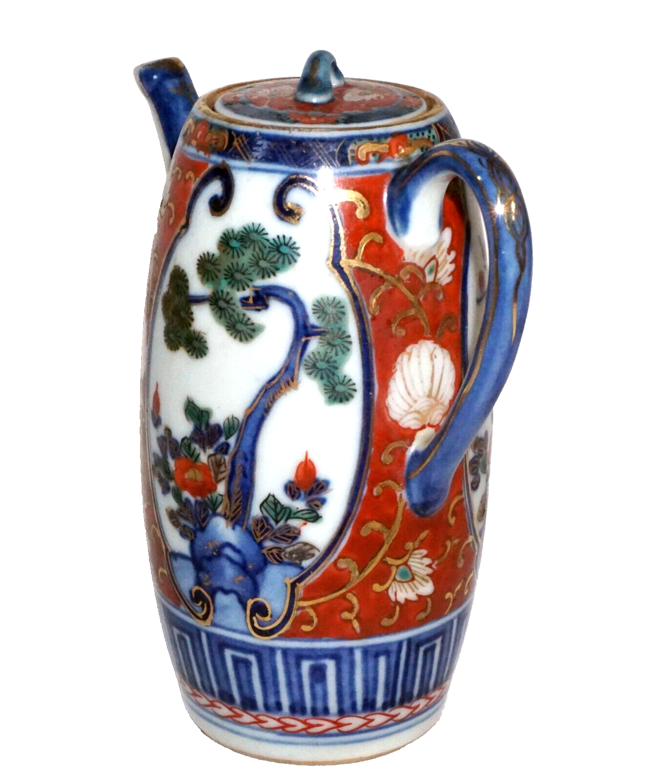 Antique Japanese Imari Porcelain Small Hot Chocolate Pot w. Floral Motif  (Kai)