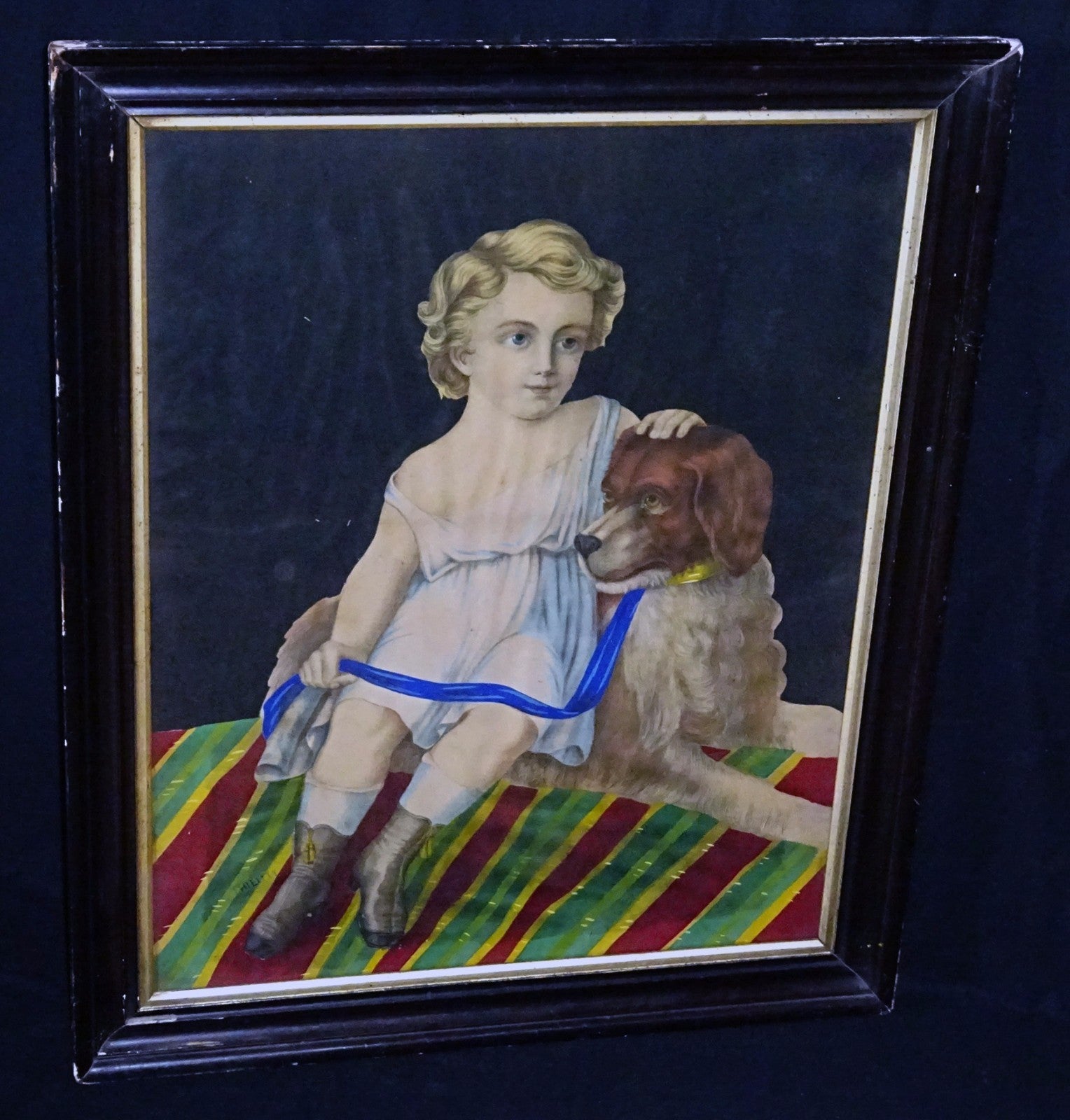 19C Lithograph Print "Fidelity Dog & Child"  by Fishel Adler & Schwartz (Sto) 