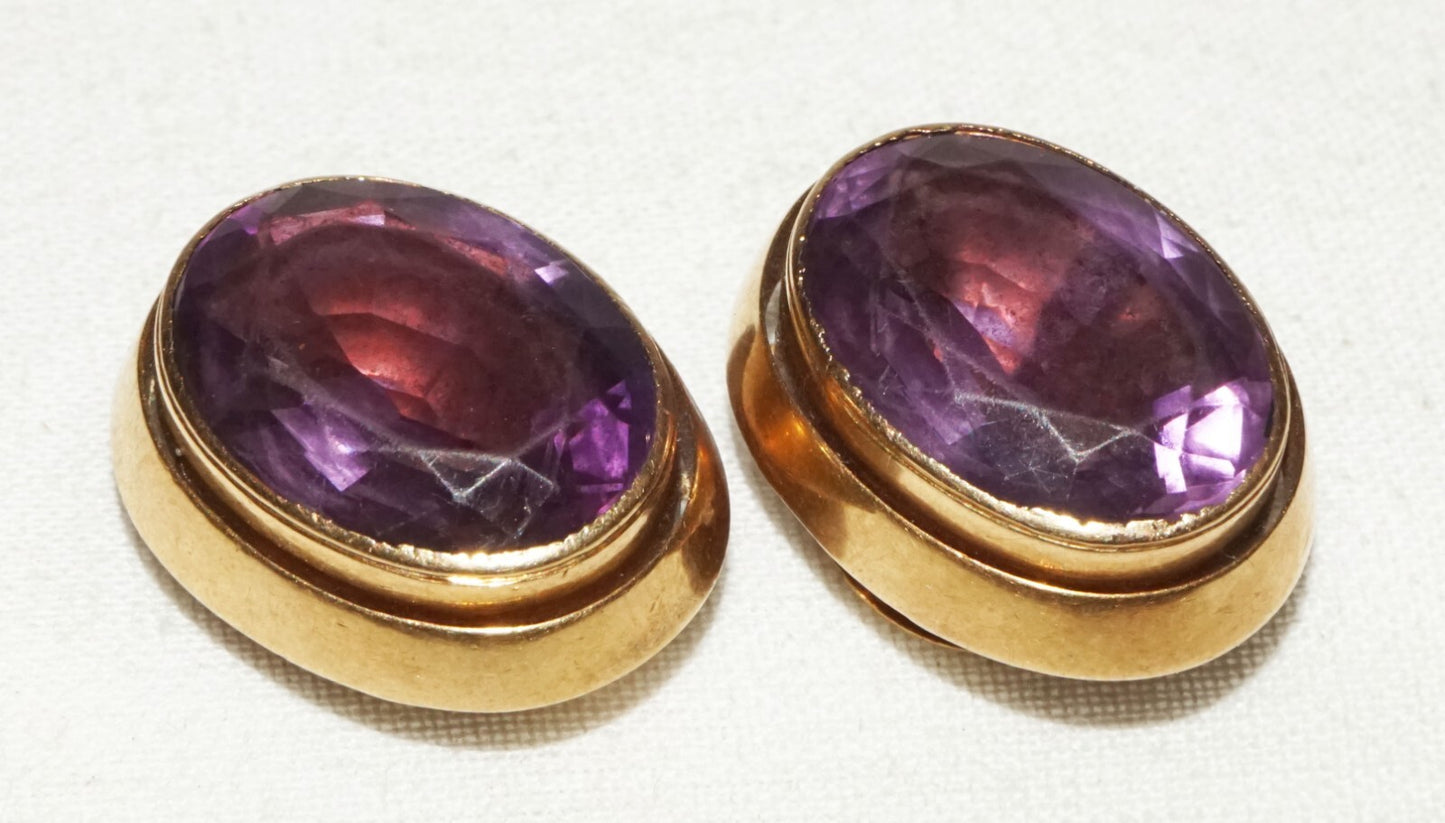 Pair UK 10K Yellow Gold Victorian Cuff Buttons w. Amethyst Accents  (CuM)