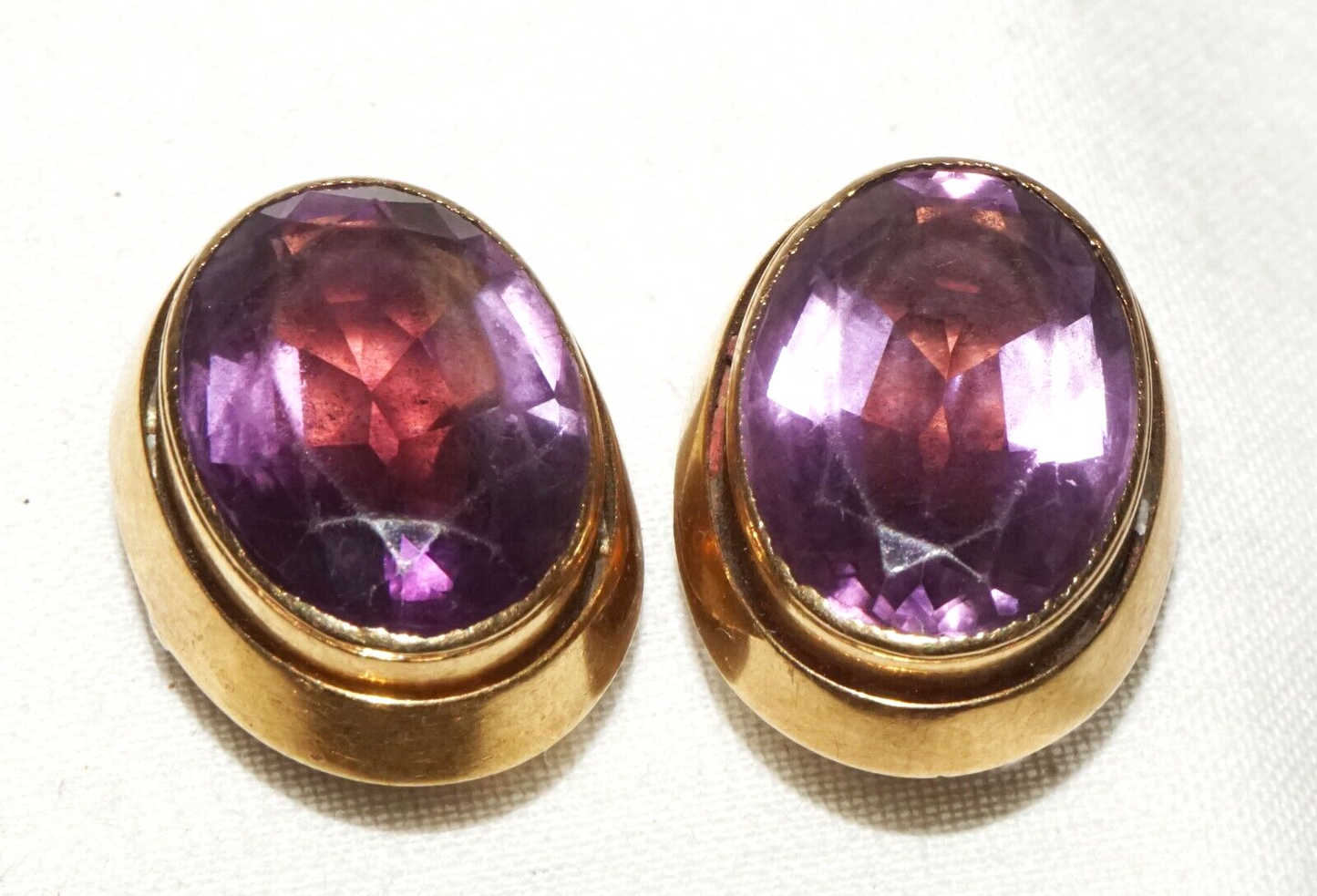 Pair UK 10K Yellow Gold Victorian Cuff Buttons w. Amethyst Accents  (CuM)