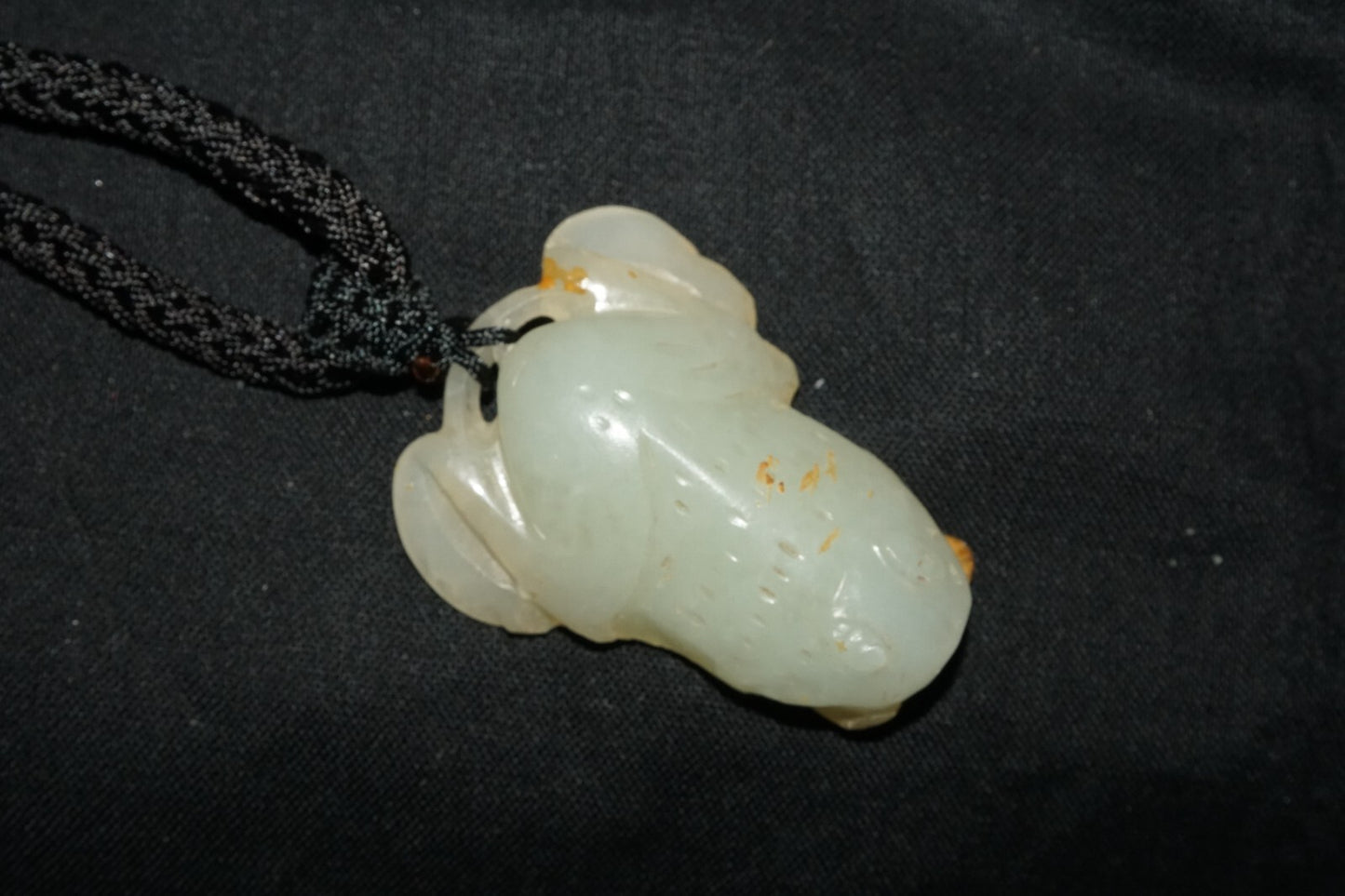 Antique Chinese Grey Green Nephrite Jade Toad Motif Carved Pendant  (LeS)L23