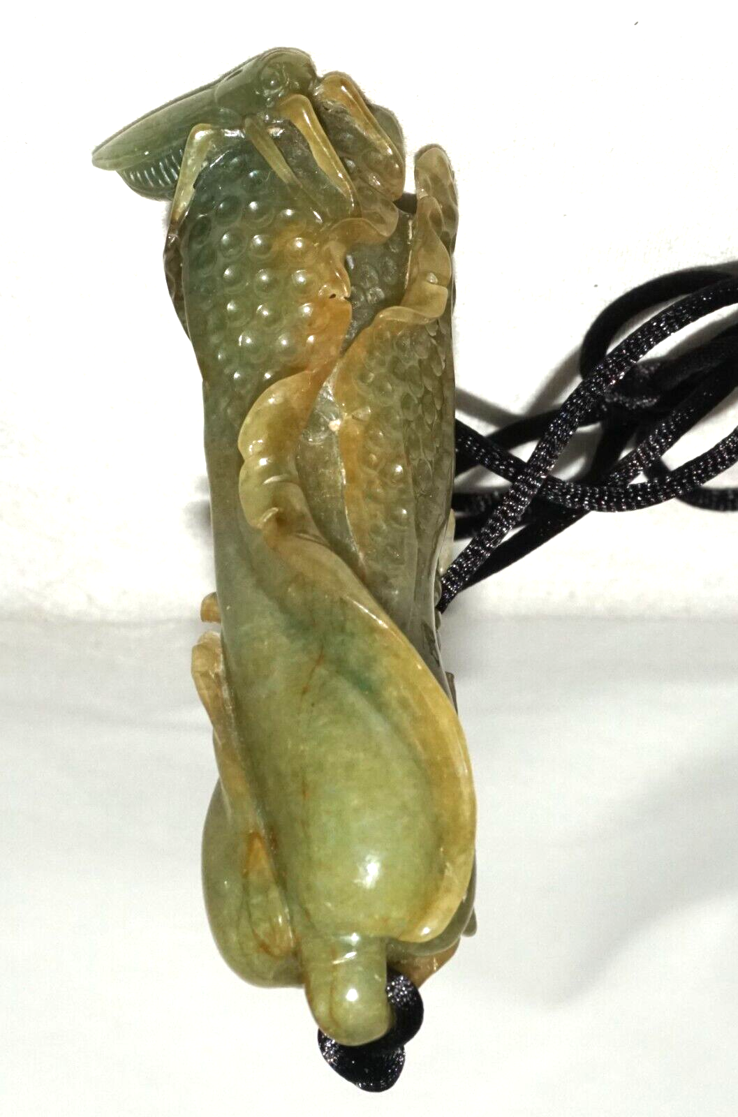 Vintage Chinese Green Jade Cabbage & Bug Motif Large Carved Pendant  (LeS)L20