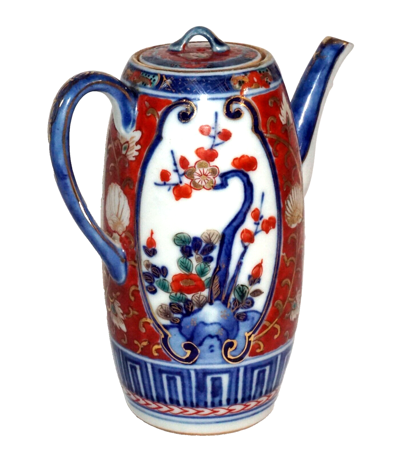 Antique Japanese Imari Porcelain Small Hot Chocolate Pot w. Floral Motif  (Kai)