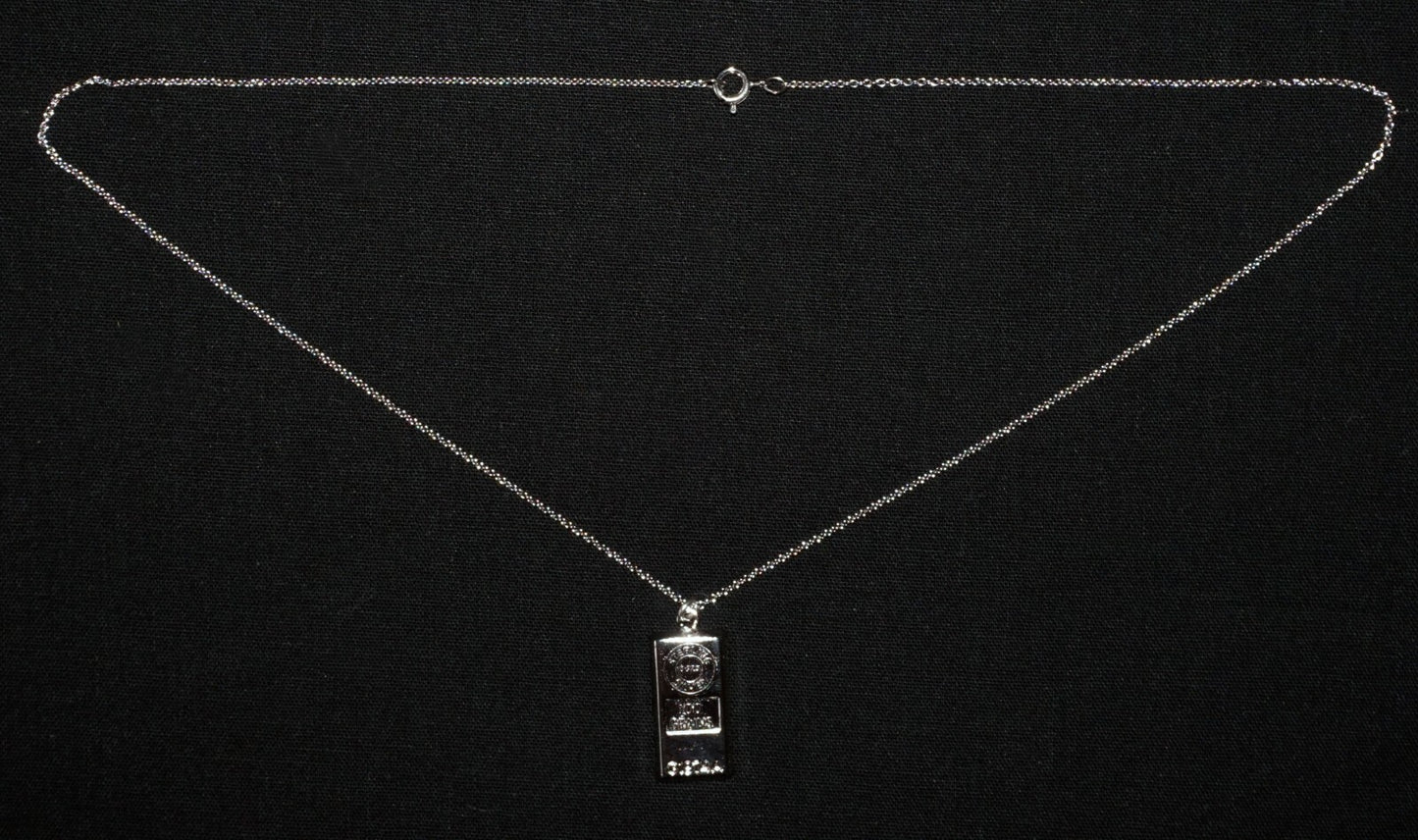 1974 Gibraltor Mint Sterling Silver 100 Grains Bar Pendant & Necklace  (NiD)