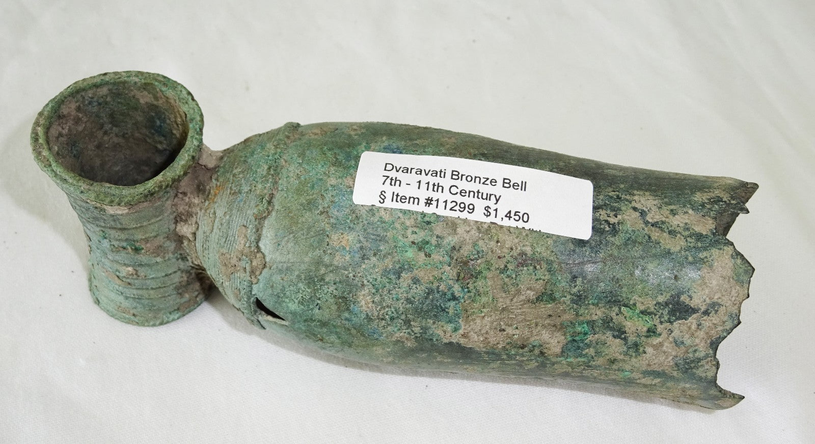 7-11C Thai Dvaravati Period Lop Buri Bronze Bell w. Tube Holder - Excavated(Mil)