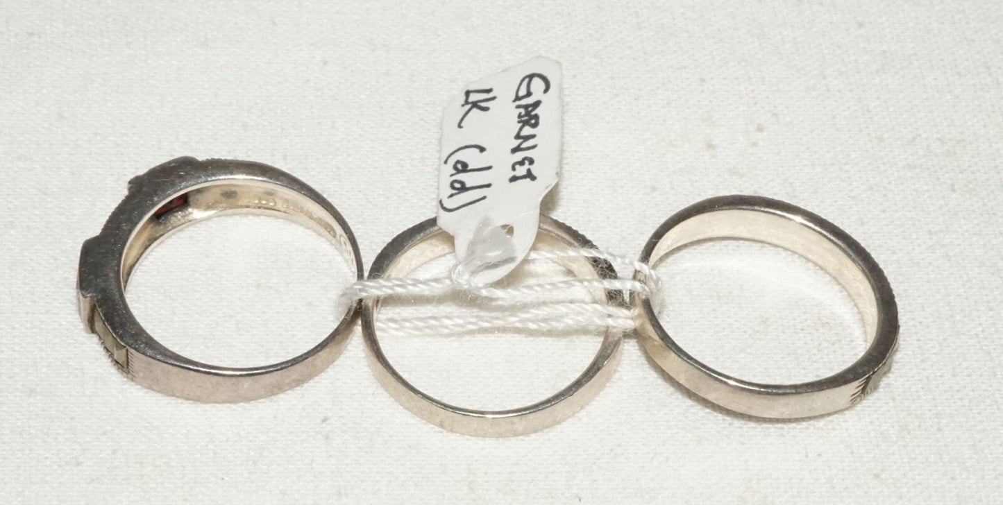 3Pc Thai Sterling Silver Rings Sz.6/6.25 Marcasite & Garnet Accents  (KiL)