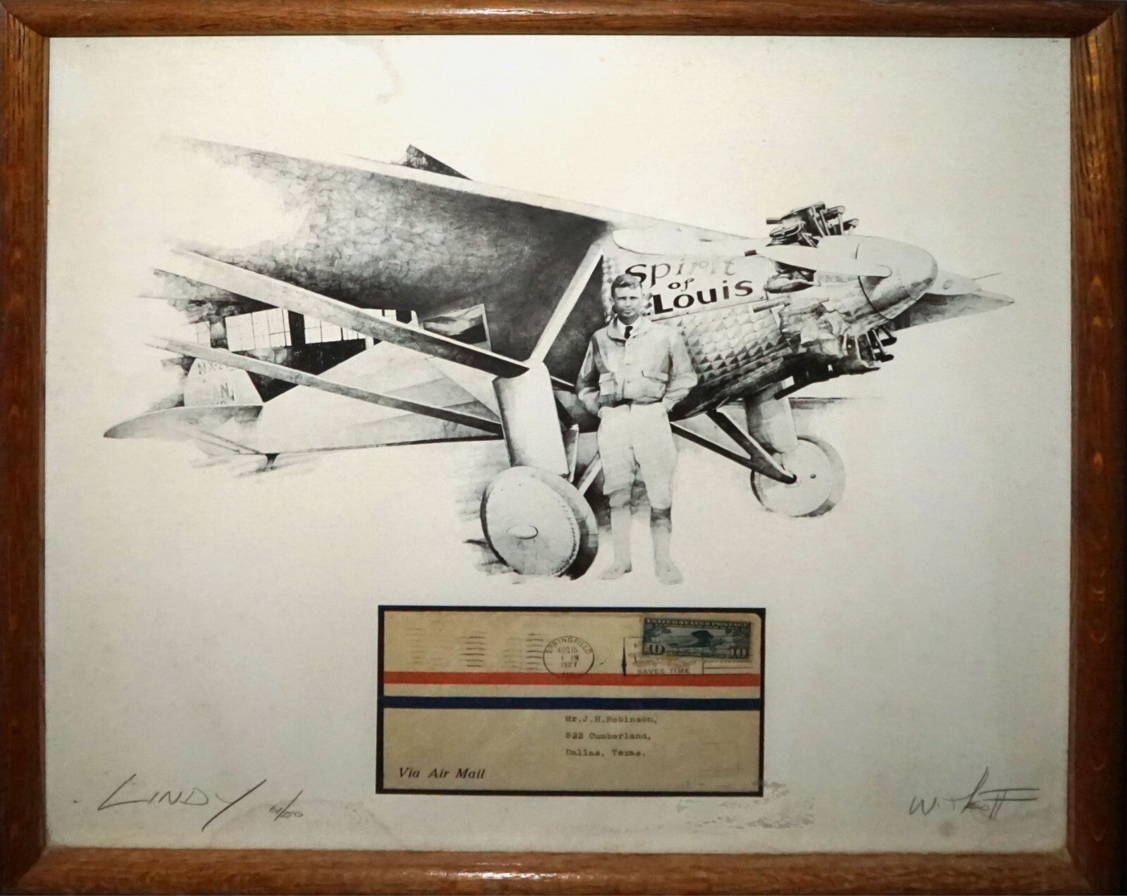 1927 Lindbergh Spirit of St Louis Limited Print & Mail Piece By W. Scott  (AhB)